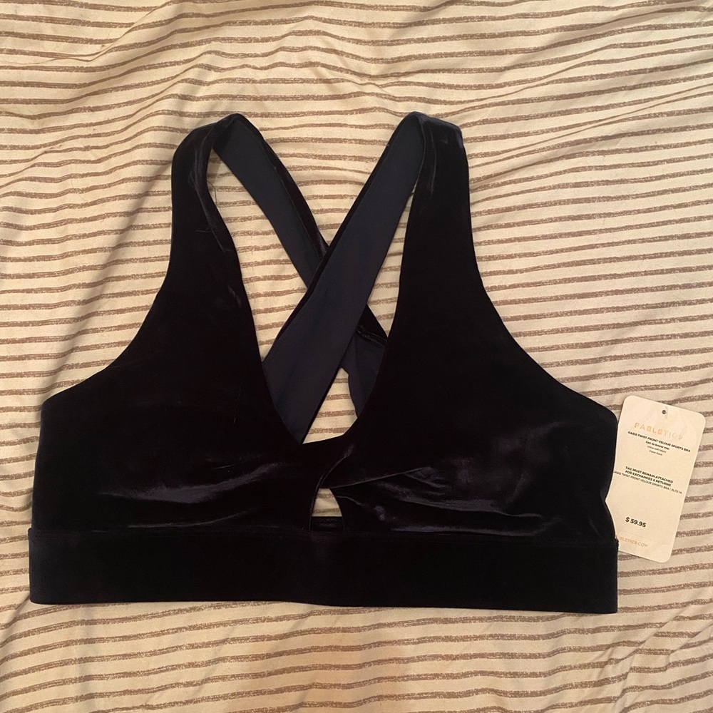 Navy velvet sports bra with cut out